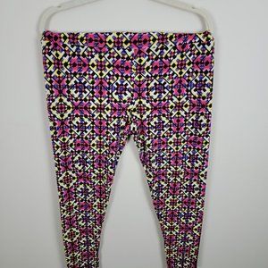 LuLaRoe Buttery Soft Pink & Yellow Abstract Leggings - Tall & Curvy - Never Worn